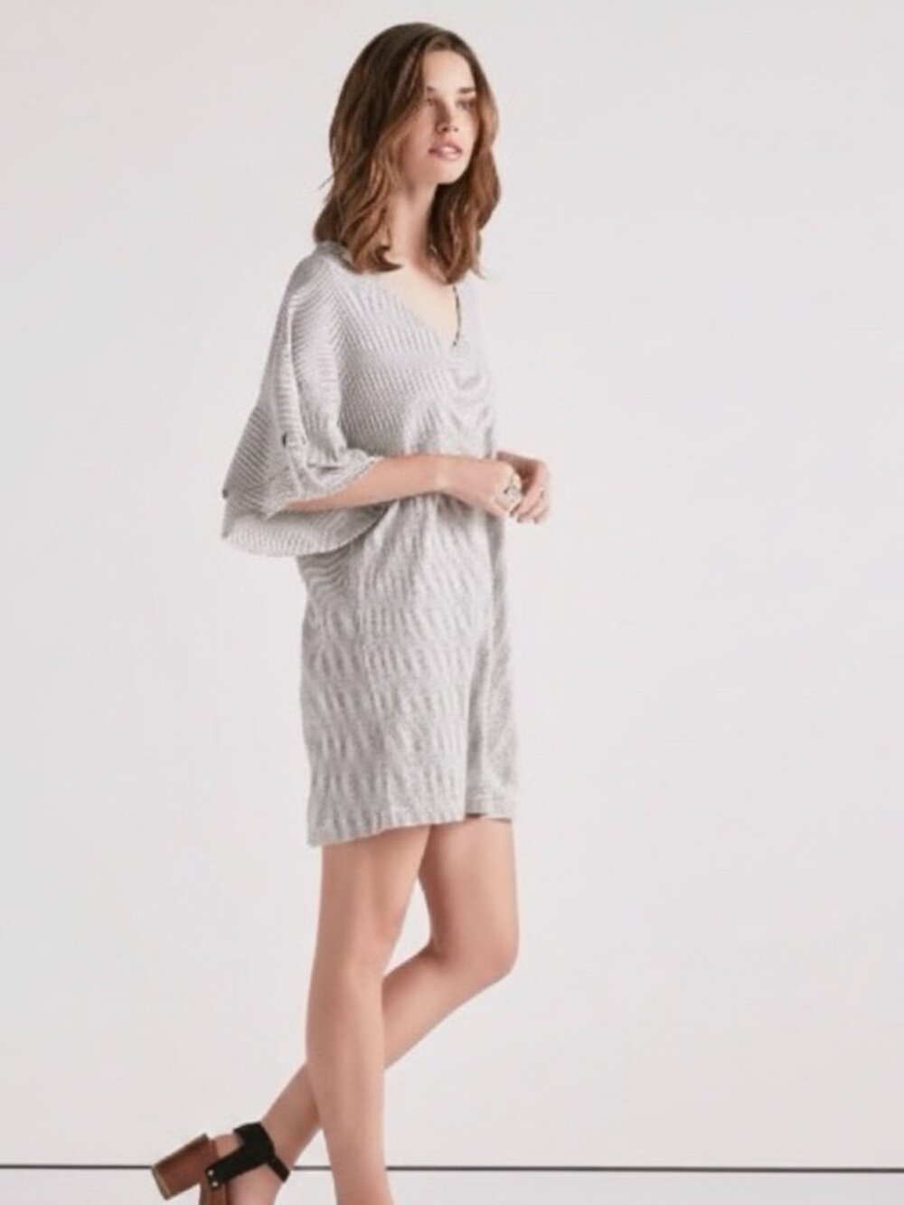 Lucky Brand Striped Ruffle Sleeve Cotton Mini Shift Dress Tunic - Size Medium